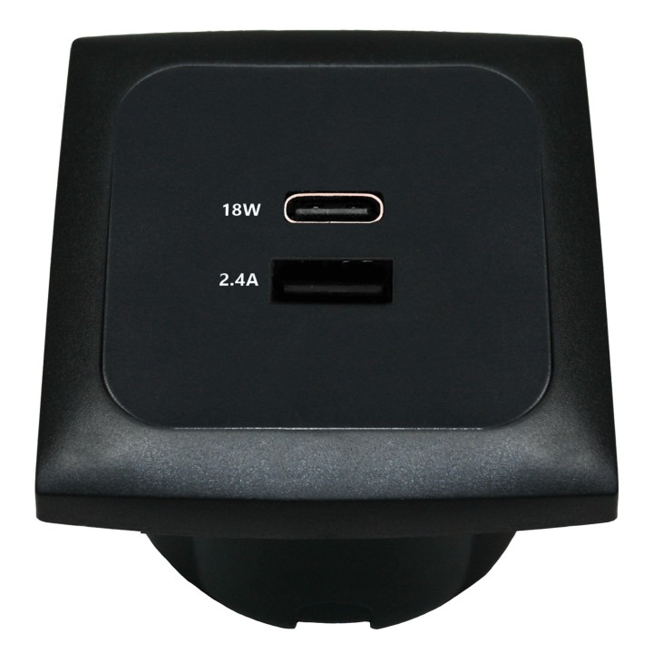 HABA C-Line USB-A/USB-C Charging Socket with Frame and Box, Black