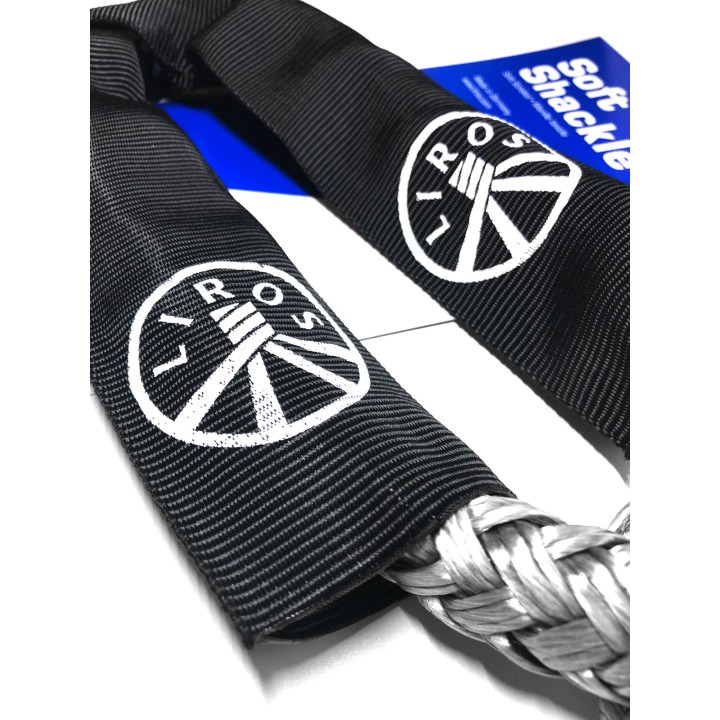 Black protective sleeve of the soft shackle with the white Liros logo