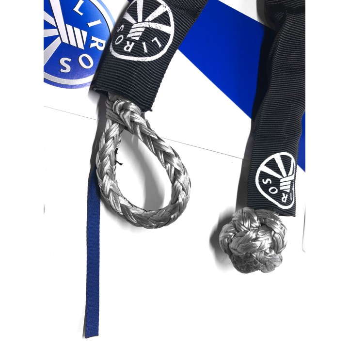 Both ends of the soft shackle: the loop to thread and the braided knot
