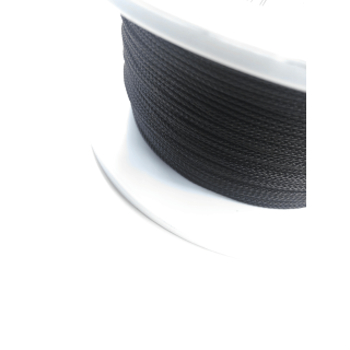 Close-up of the 1.5 mm black polyester braid wound on the spool