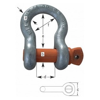 Dimension drawing of the 1 t shackle with the measurements lettered