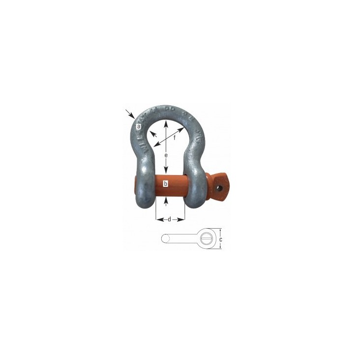 Dimension drawing of the 1 t shackle with the measurements lettered