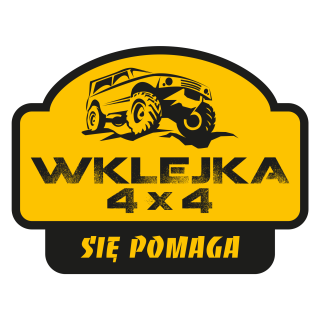 Wklejka4x4 sticker with an off-road car badge and the Sie pomaga motto, 105 by 80 mm