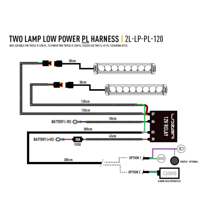 Two lamp wiring kit 12V - LAZER ST-Range, Triple-R Elite